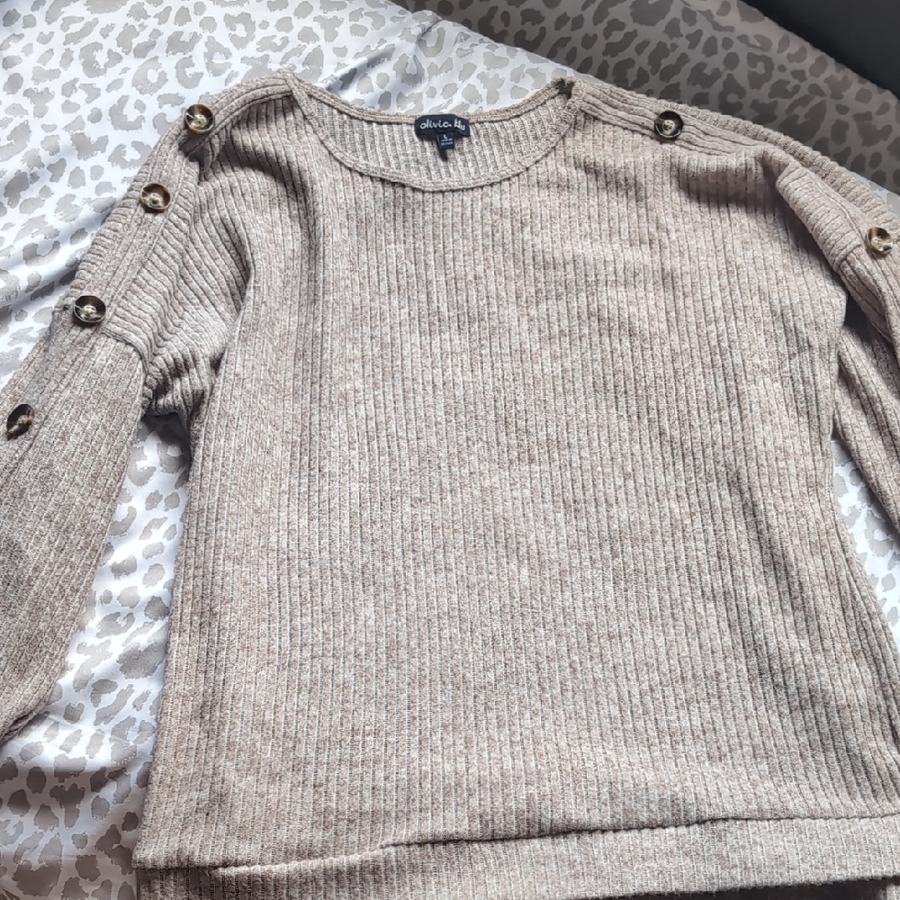Chic Taupe Sweater with Button Accents